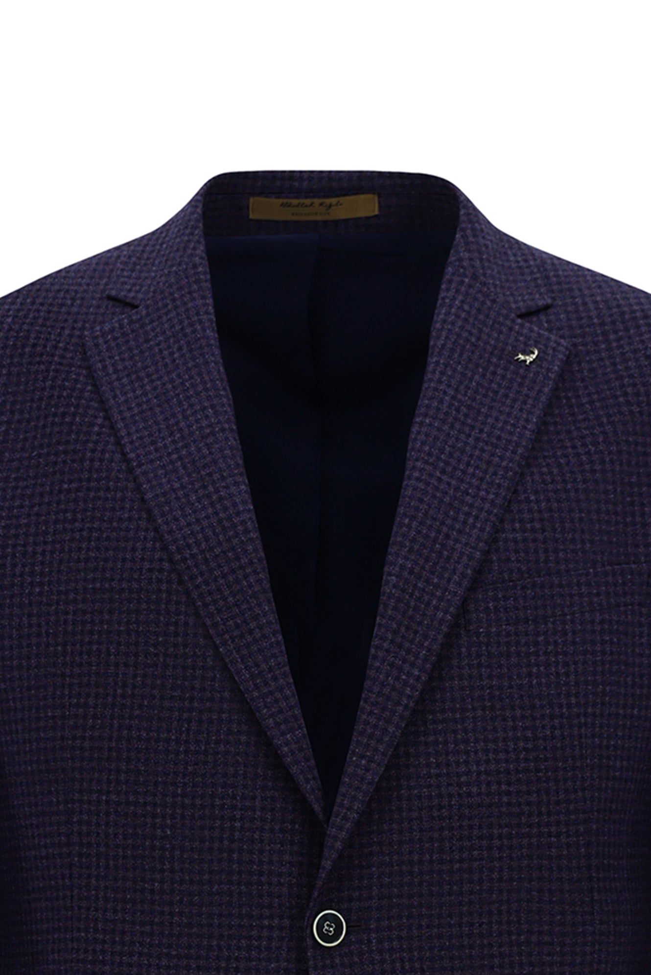 Koyu Lacivert 6 Drop Regular Fit Standart Kesim Mono Yaka Tam Astar Cepli Klasik Kareli Yün İtalyan Ceket