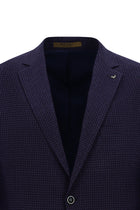 Koyu Lacivert 6 Drop Regular Fit Standart Kesim Mono Yaka Tam Astar Cepli Klasik Kareli Yün İtalyan Ceket