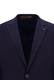 Koyu Lacivert 6 Drop Regular Fit Standart Kesim Mono Yaka Tam Astar Cepli Klasik Kareli Yün İtalyan Ceket