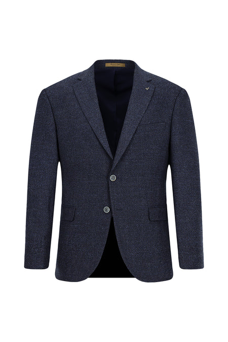 Koyu Lacivert 6 Drop Regular Fit Standart Kesim İtalyan Mono Yaka Klasik Yünlü Ceket