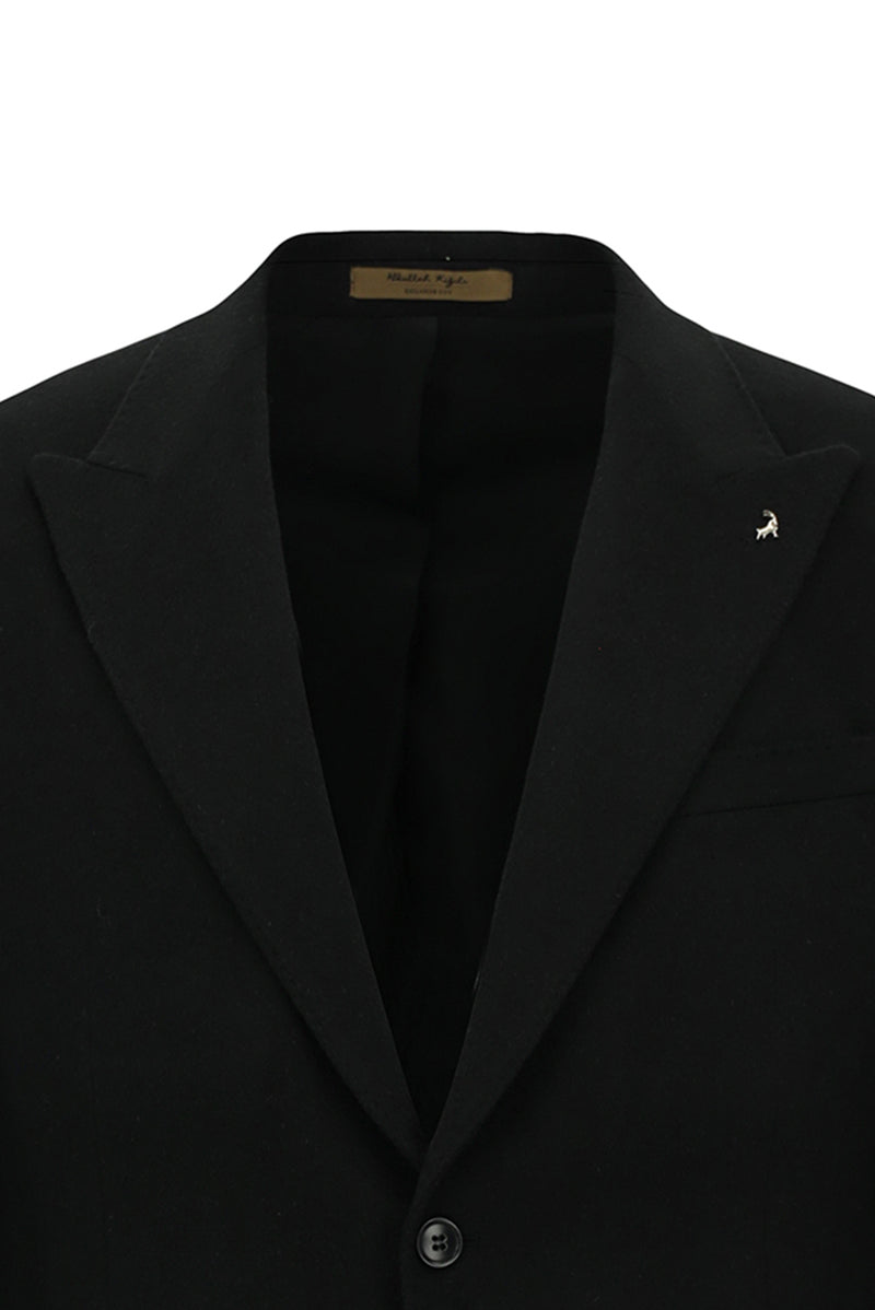 Siyah 6 Drop Regular Fit Standart Kesim Sivri Yaka Tam Astar Cepli Klasik İtalyan Deve Tüyü Ceket