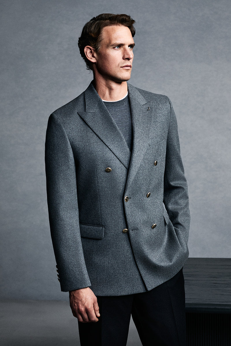 Orta Gri 6 Drop Regular Fit Standart Kesim Kruvaze Yün Ceket