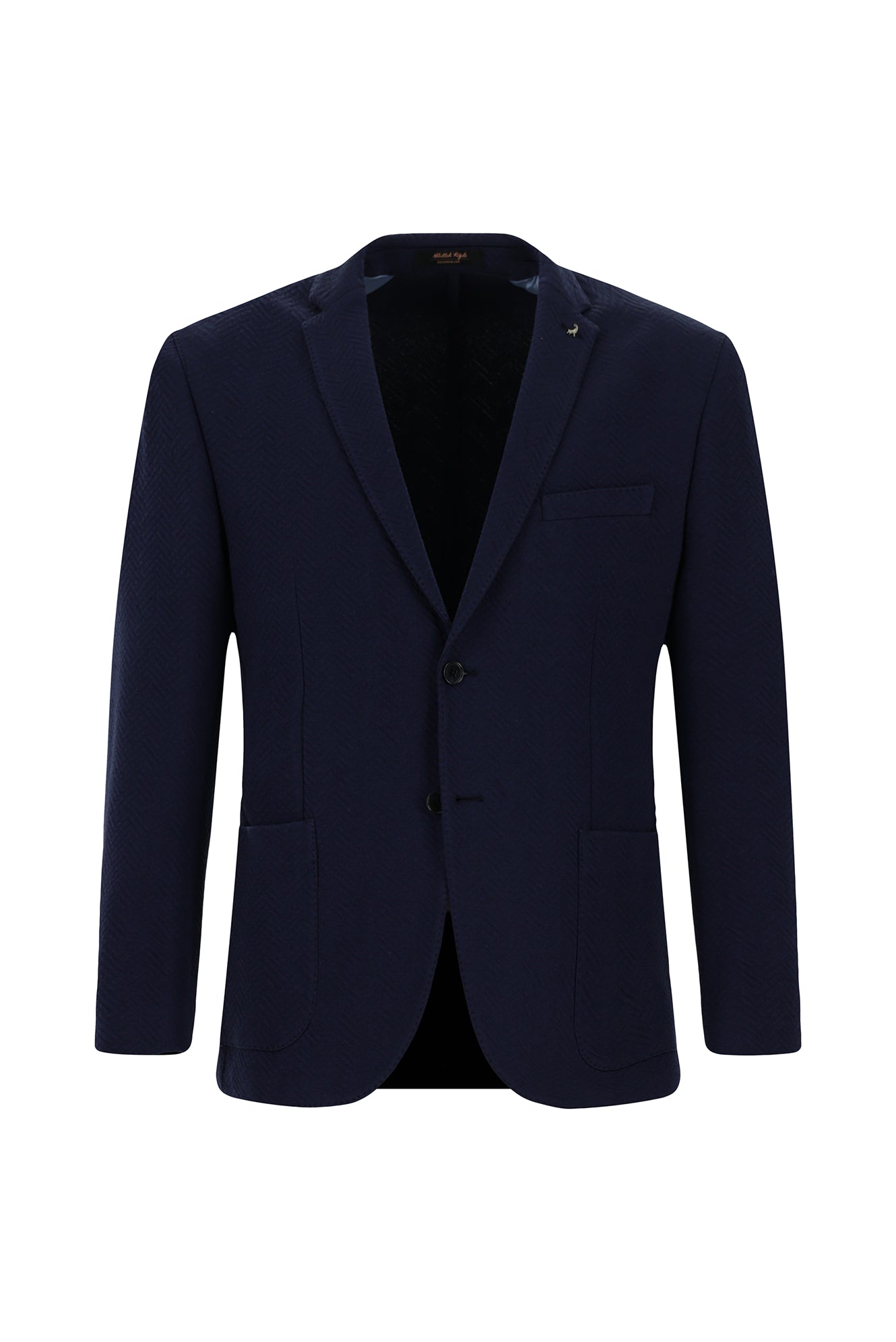 Koyu Lacivert Slim Fit Dar Kesim Desenli Örme Pamuklu Ceket