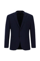 Koyu Lacivert Slim Fit Dar Kesim Desenli Örme Pamuklu Ceket