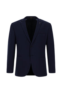 Koyu Lacivert Slim Fit Dar Kesim Desenli Örme Pamuklu Ceket