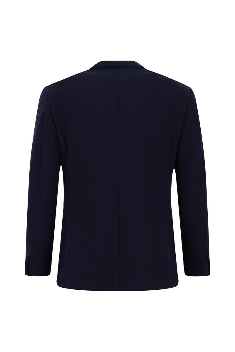 Koyu Lacivert Slim Fit Dar Kesim Desenli Örme Pamuklu Ceket