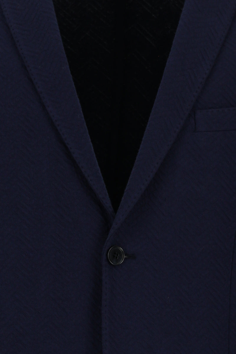 Koyu Lacivert Super Slim Fit Ekstra Dar Kesim Desenli Pamuklu Örme Kruvaze Ceket