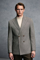 Açık Kahve  6 Drop Regular Fit Standart Kesim Desenli Yünlü Kruvaze Ceket