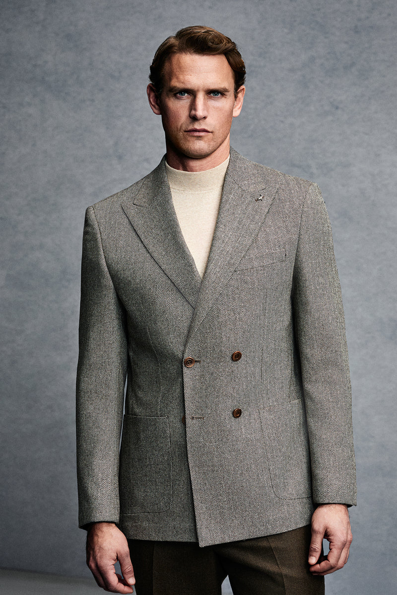 Açık Kahve  6 Drop Regular Fit Standart Kesim Desenli Yünlü Kruvaze Ceket