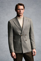 Açık Kahve  6 Drop Regular Fit Standart Kesim Desenli Yünlü Kruvaze Ceket
