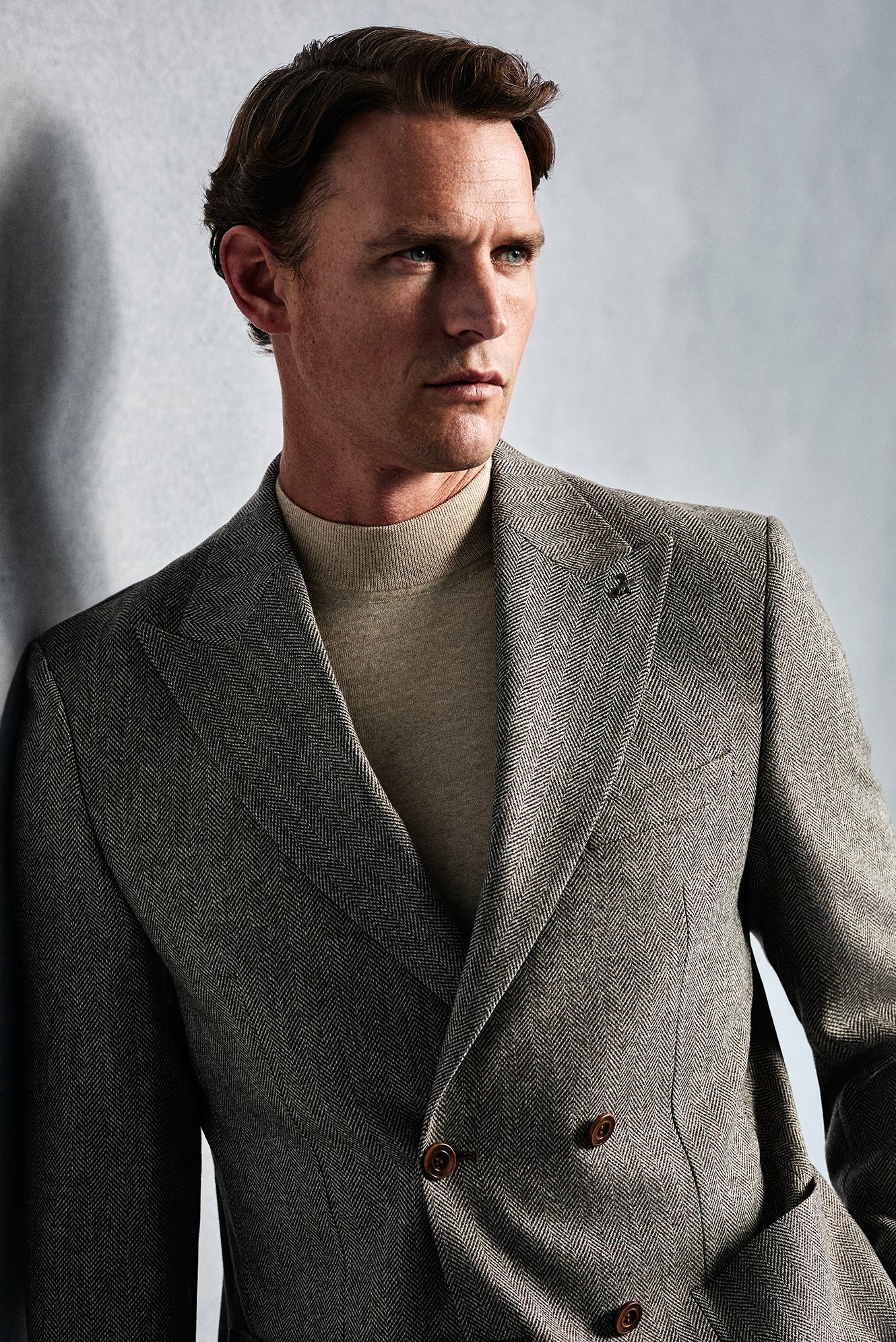 Açık Kahve  6 Drop Regular Fit Standart Kesim Desenli Yünlü Kruvaze Ceket