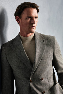 Açık Kahve  6 Drop Regular Fit Standart Kesim Desenli Yünlü Kruvaze Ceket