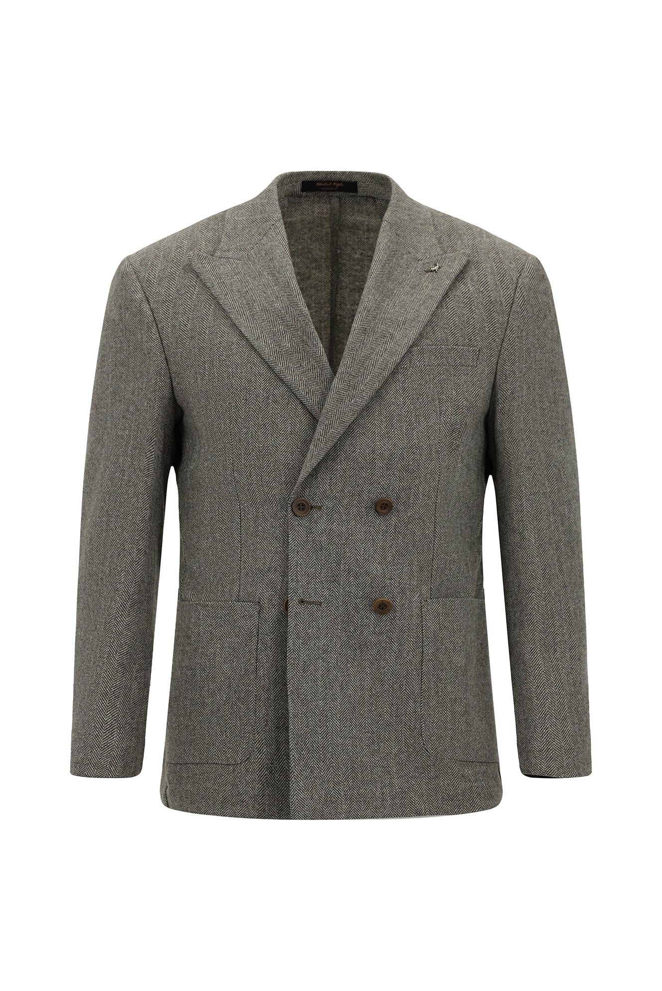 Açık Kahve  6 Drop Regular Fit Standart Kesim Desenli Yünlü Kruvaze Ceket