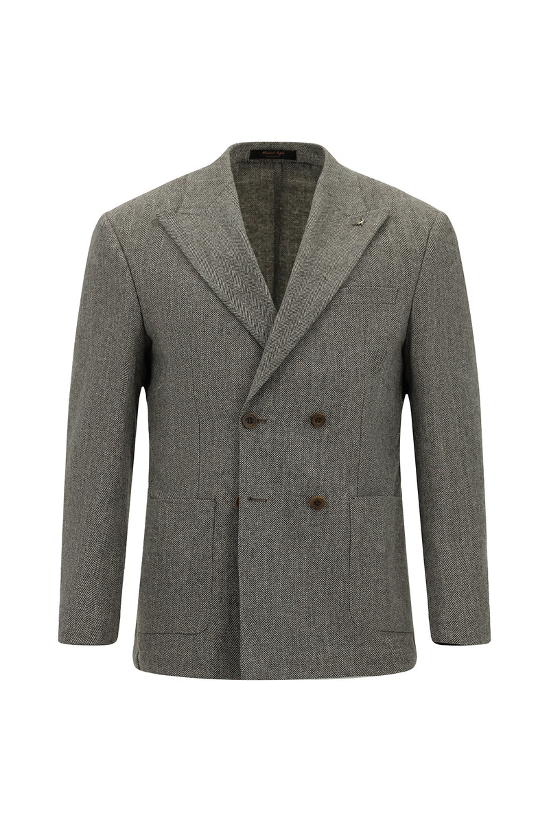 Açık Kahve  6 Drop Regular Fit Standart Kesim Desenli Yünlü Kruvaze Ceket