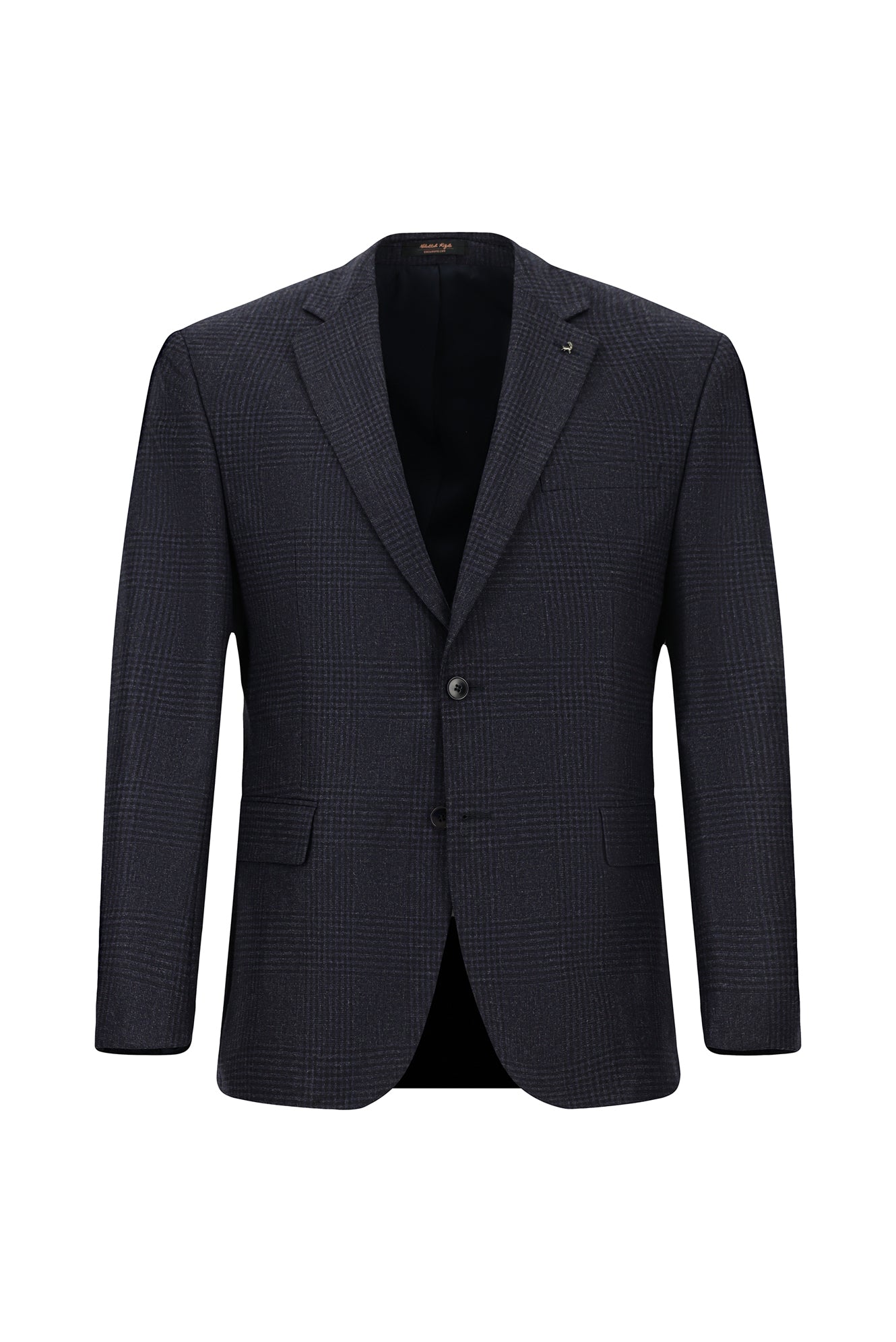 Koyu Lacivert Relaxed Fit Rahat Kesim Yünlü Klasik Ekose Ceket