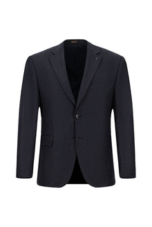 Koyu Lacivert 6 Drop Regular Fit Standart Kesim Yünlü Klasik Ekose Ceket-Abdullah Ki??l?