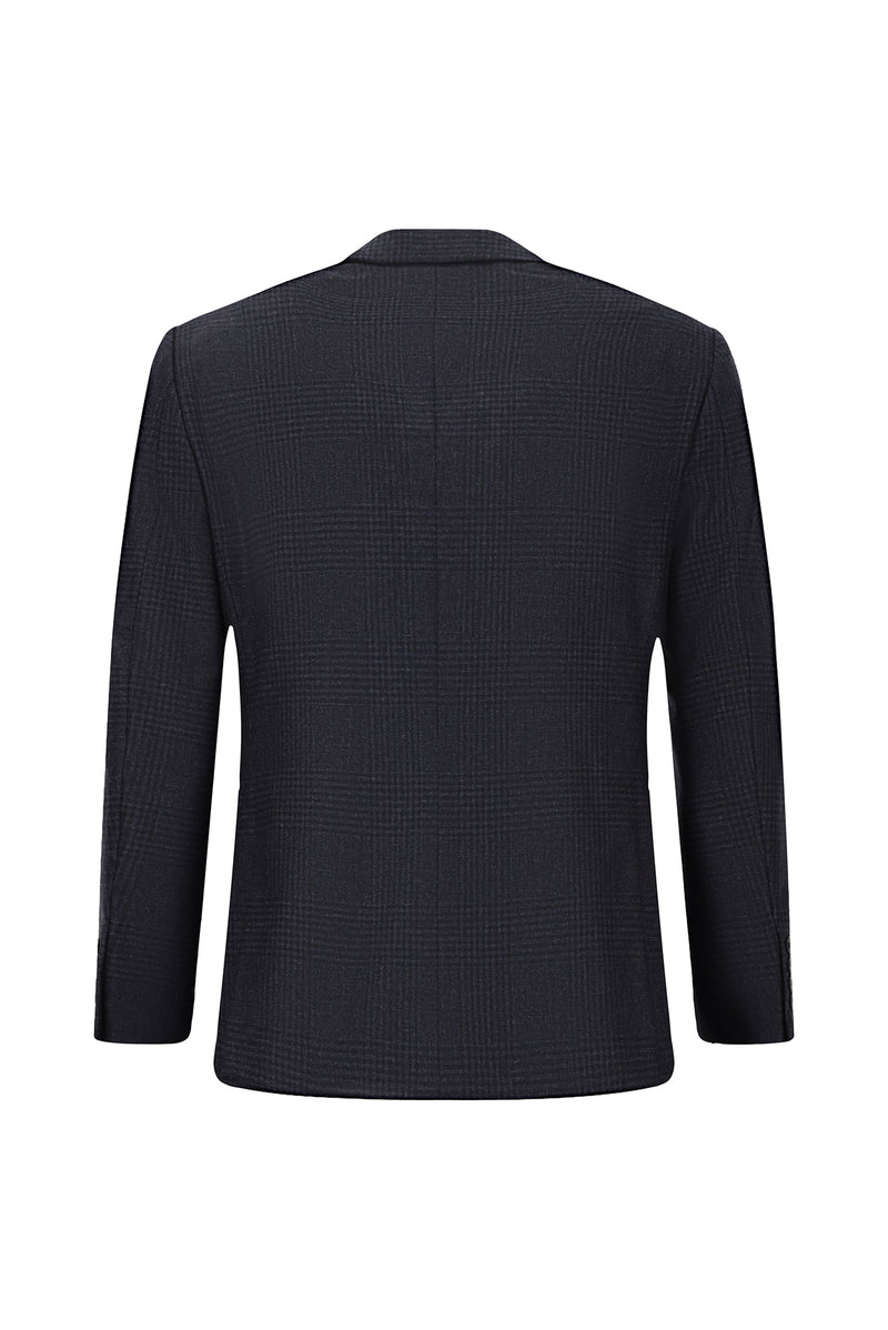 Koyu Lacivert 6 Drop Regular Fit Standart Kesim Yünlü Klasik Ekose Ceket