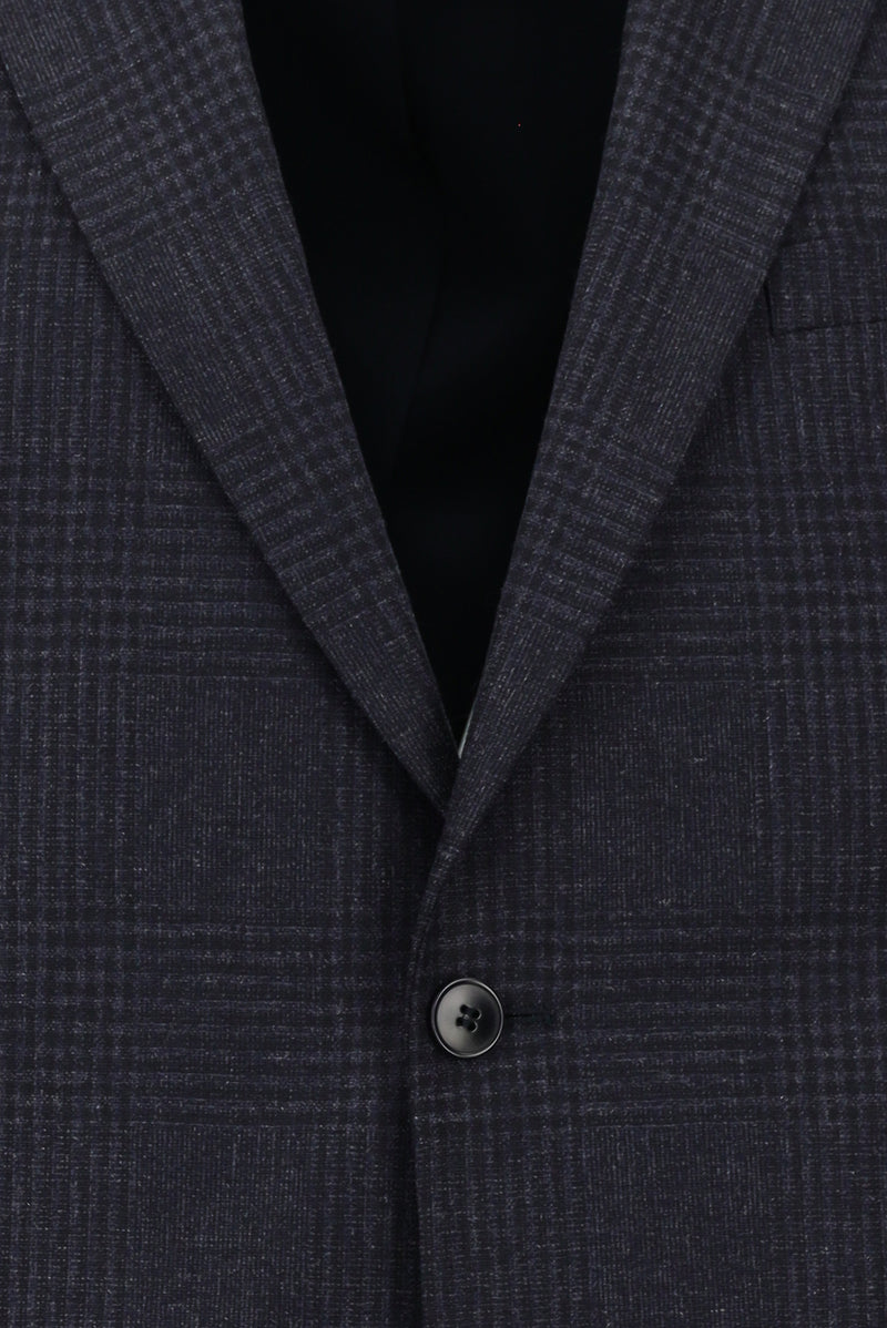 Koyu Lacivert 6 Drop Regular Fit Standart Kesim Yünlü Klasik Ekose Ceket