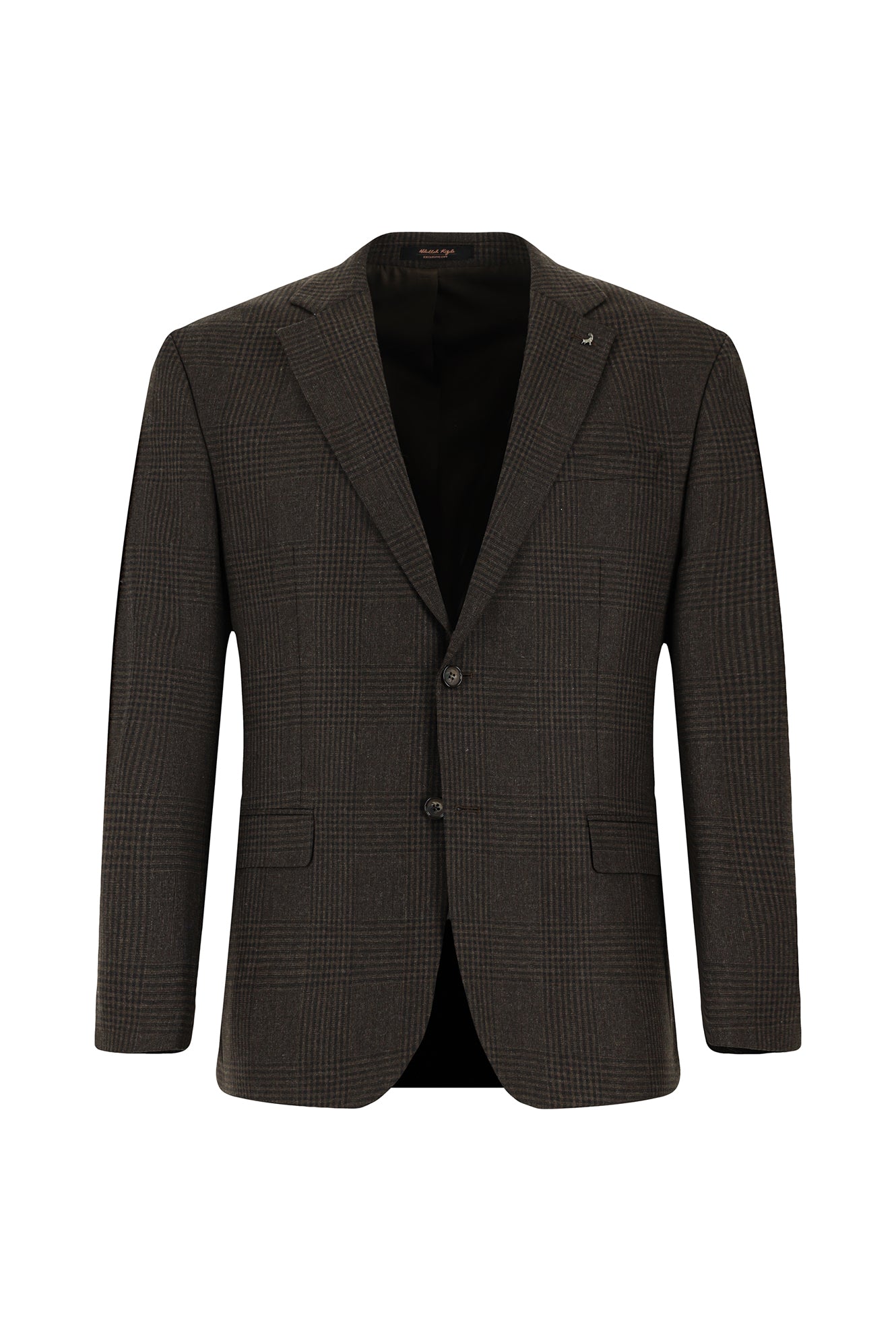 Koyu Kahve Relaxed Fit Rahat Kesim Yünlü Klasik Ekose Ceket