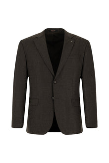 Koyu Kahve 6 Drop Regular Fit Standart Kesim Yünlü Klasik Ekose Ceket-Abdullah Ki??l?