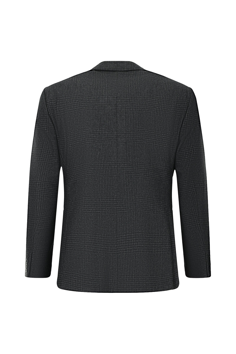 Koyu Antrasit Relaxed Fit Rahat Kesim Yünlü Klasik Ekose Ceket