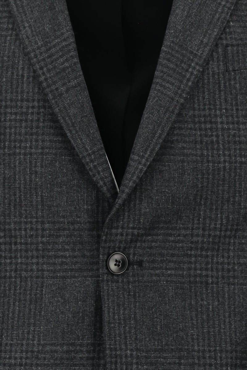 Koyu Antrasit 6 Drop Regular Fit Standart Kesim Yünlü Klasik Ekose Ceket