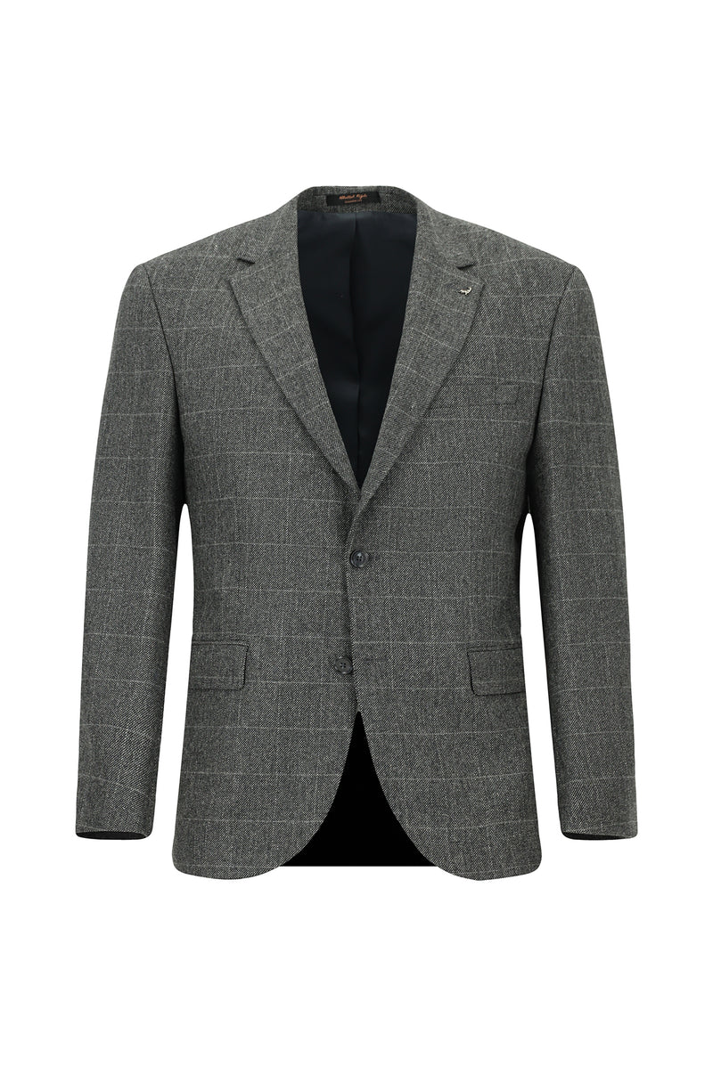 Orta Füme 4 Drop Relaxed Fit Rahat Kesim Klasik Ekose Yünlü Ceket-Abdullah Ki??l?