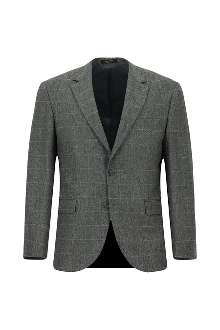 Orta Füme 7 Drop Slim Fit Dar Kesim Klasik Ekose Yünlü Ceket-Abdullah Ki??l?