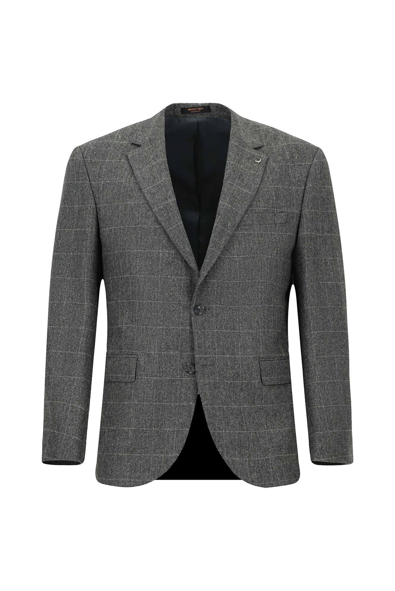 Orta Füme Slim Fit Dar Kesim Klasik Ekose Yünlü Ceket