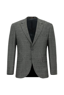 Orta Füme Slim Fit Dar Kesim Klasik Ekose Yünlü Ceket