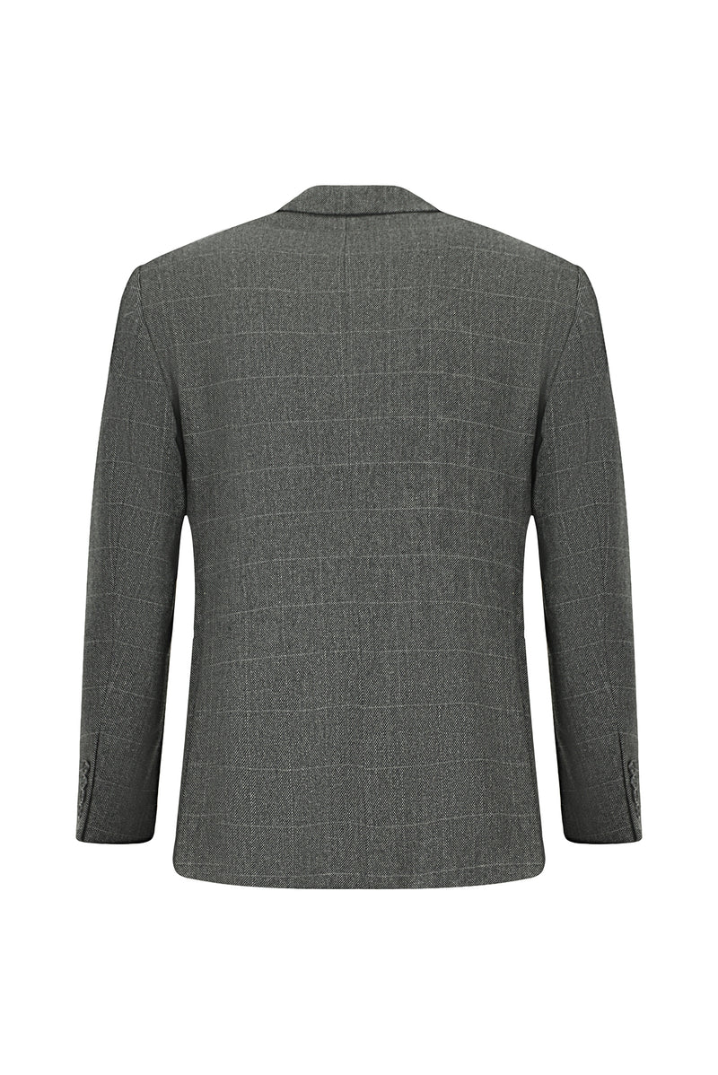 Orta Füme 7 Drop Slim Fit Dar Kesim Klasik Ekose Yünlü Ceket-Abdullah Ki??l?