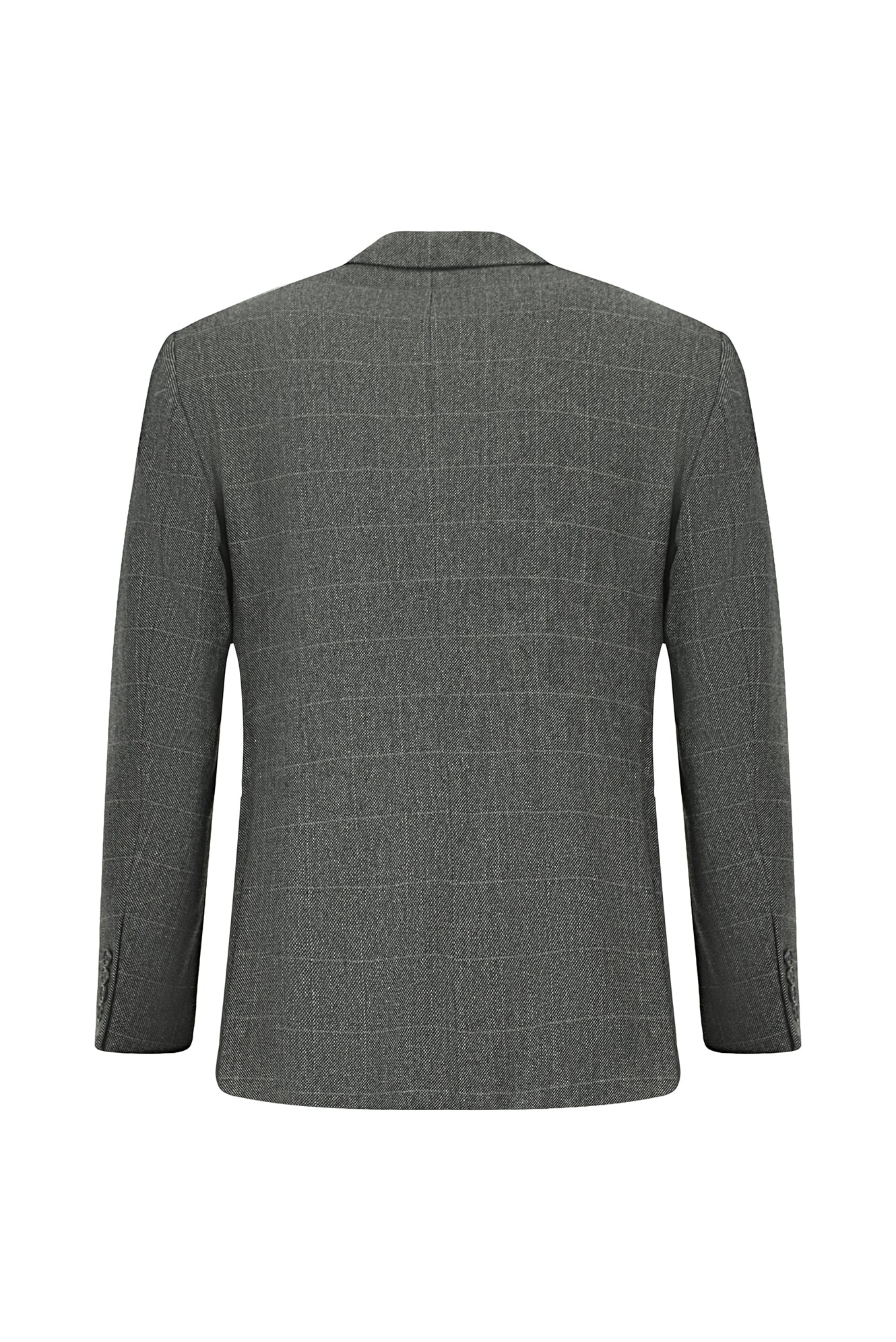 Orta Füme Slim Fit Dar Kesim Klasik Ekose Yünlü Ceket