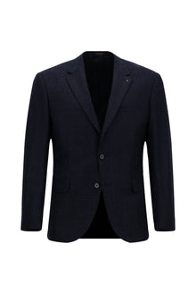 Orta Lacivert 7 Drop Slim Fit Dar Kesim Klasik Ekose Yünlü Ceket-Abdullah Ki??l?