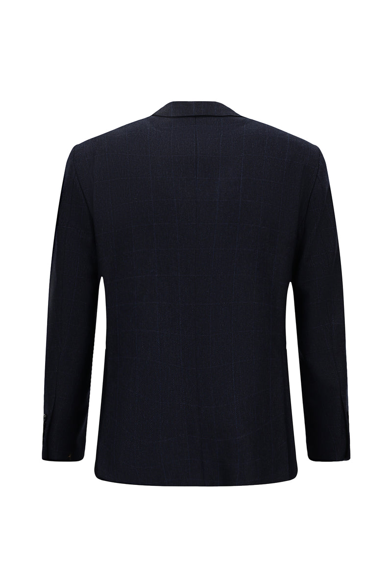 Orta Lacivert 4 Drop Relaxed Fit Rahat Kesim Klasik Ekose Yünlü Ceket-Abdullah Ki??l?