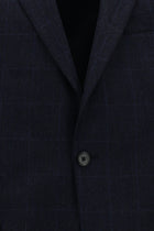Orta Lacivert 7 Drop Slim Fit Dar Kesim Klasik Ekose Yünlü Ceket-Abdullah Ki??l?