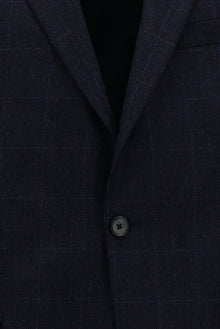 Orta Lacivert 7 Drop Slim Fit Dar Kesim Klasik Ekose Yünlü Ceket-Abdullah Ki??l?