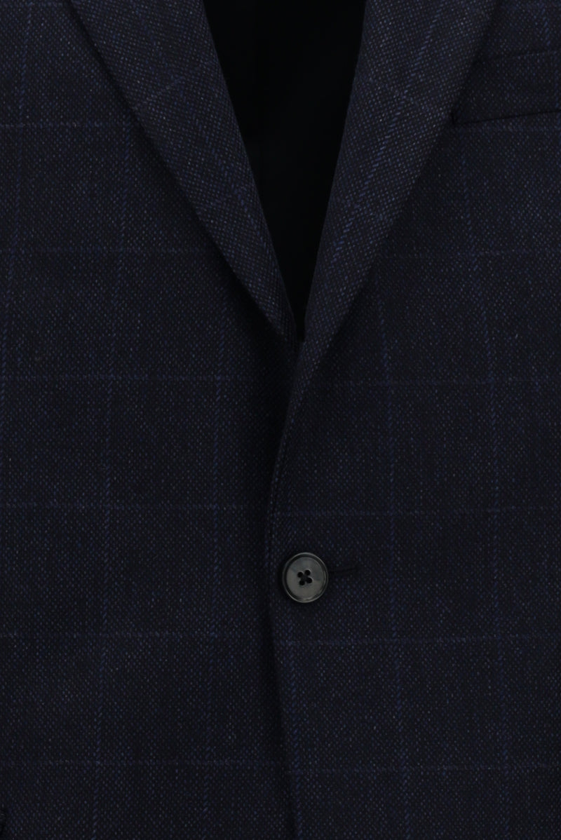 Orta Lacivert 6 Drop Regular Fit Standart Kesim Klasik Ekose Yünlü Ceket