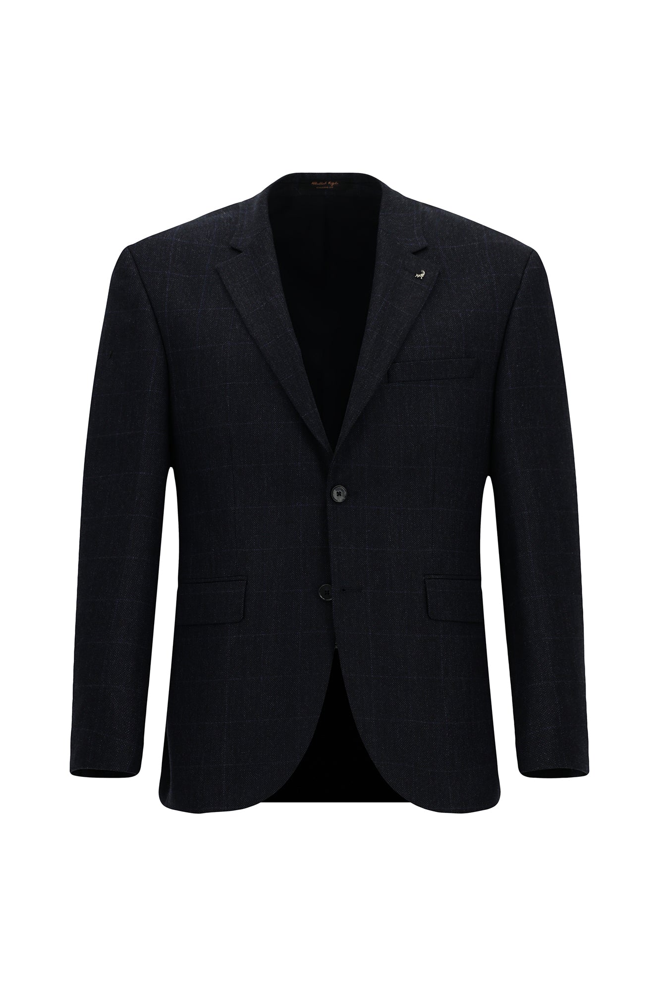 Koyu Lacivert 7 Drop Slim Fit Dar Kesim Klasik Ekose Yünlü Ceket-Abdullah Ki??l?