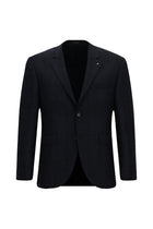 Koyu Lacivert 7 Drop Slim Fit Dar Kesim Klasik Ekose Yünlü Ceket-Abdullah Ki??l?