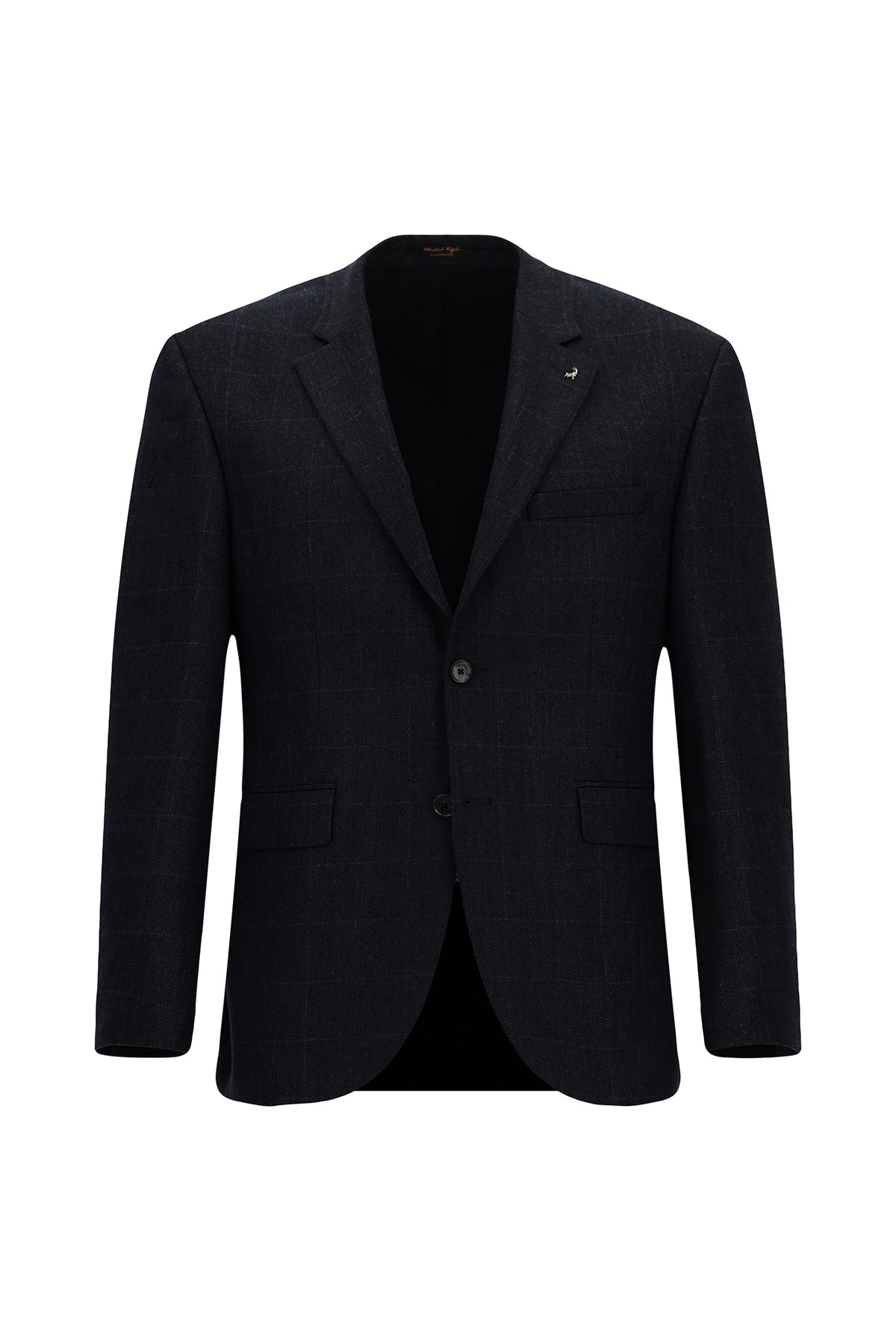 Koyu Lacivert 4 Drop Relaxed Fit Rahat Kesim Klasik Ekose Yünlü Ceket