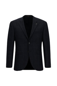Koyu Lacivert 4 Drop Relaxed Fit Rahat Kesim Klasik Ekose Yünlü Ceket-Abdullah Ki??l?