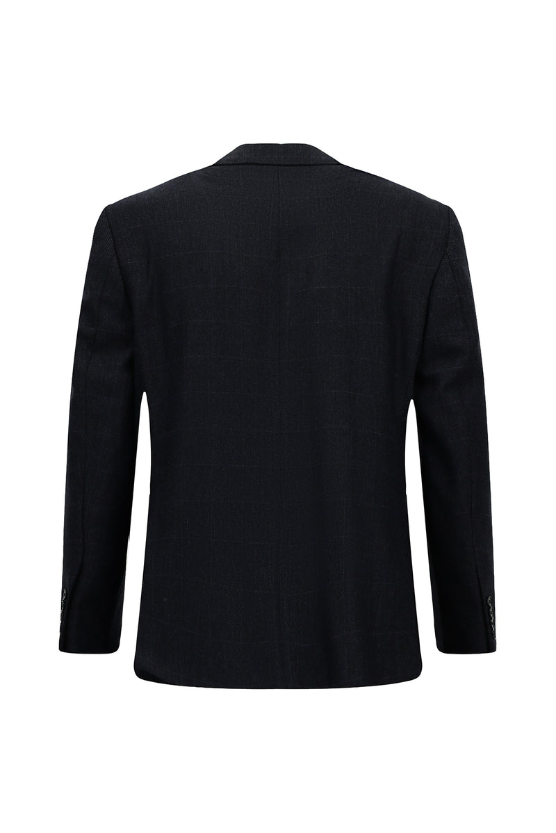 Koyu Lacivert Slim Fit Dar Kesim Klasik Ekose Yünlü Ceket