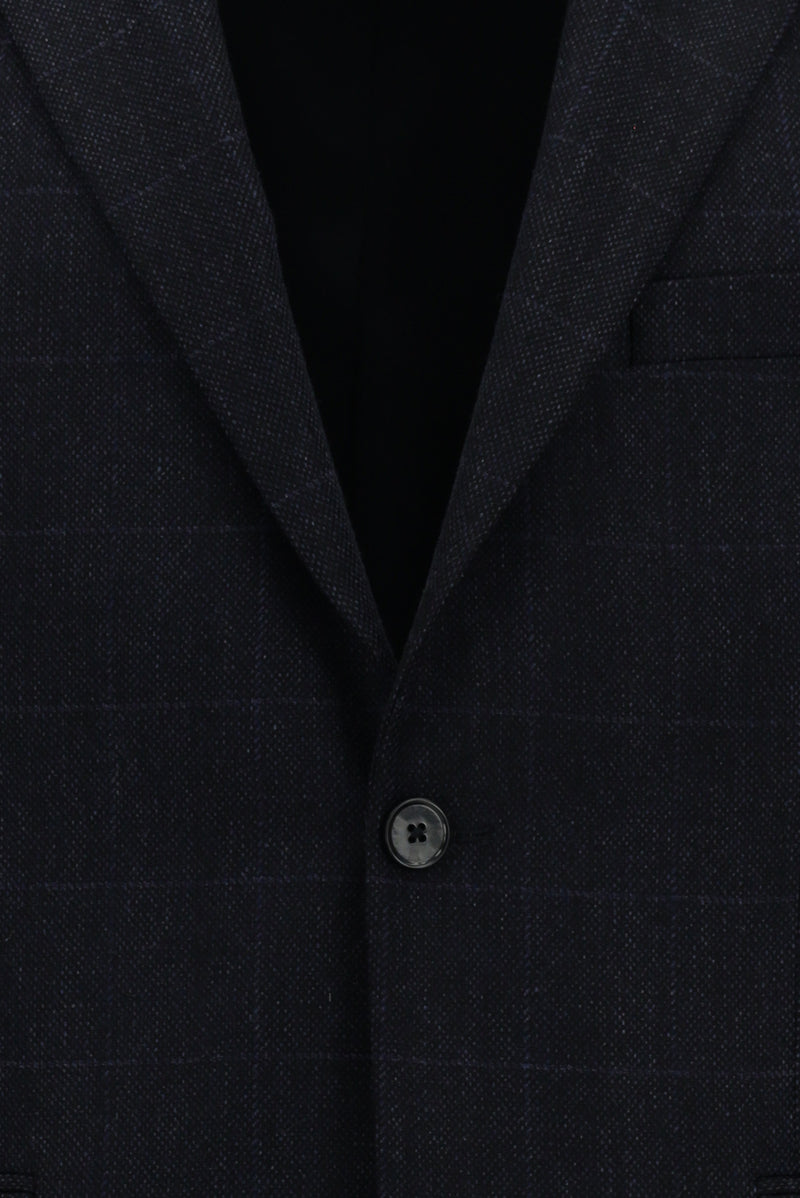 Koyu Lacivert Slim Fit Dar Kesim Klasik Ekose Yünlü Ceket