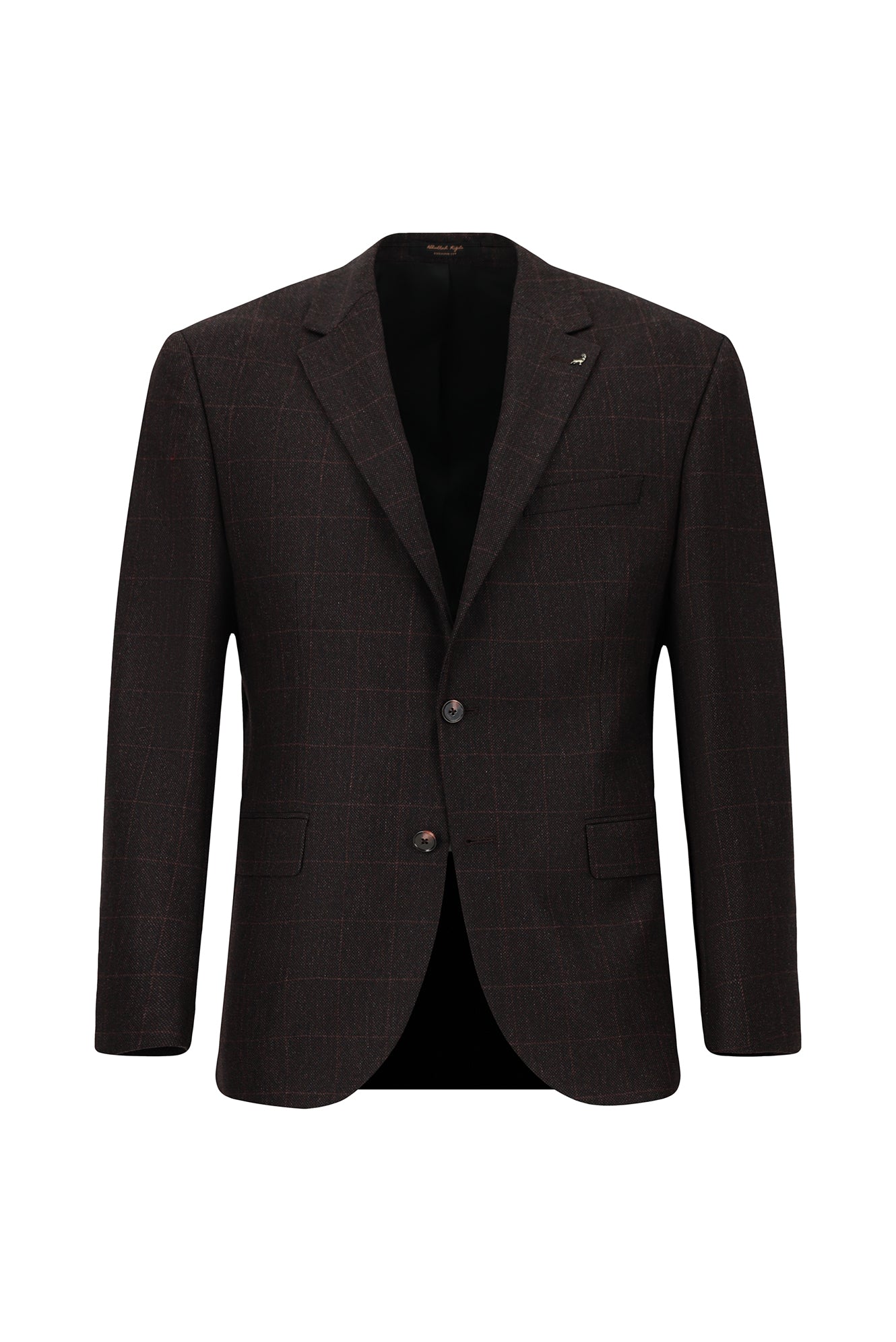 Koyu Bordo Relaxed Fit Rahat Kesim Klasik Ekose Yünlü Ceket