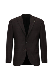 Koyu Bordo Relaxed Fit Rahat Kesim Klasik Ekose Yünlü Ceket