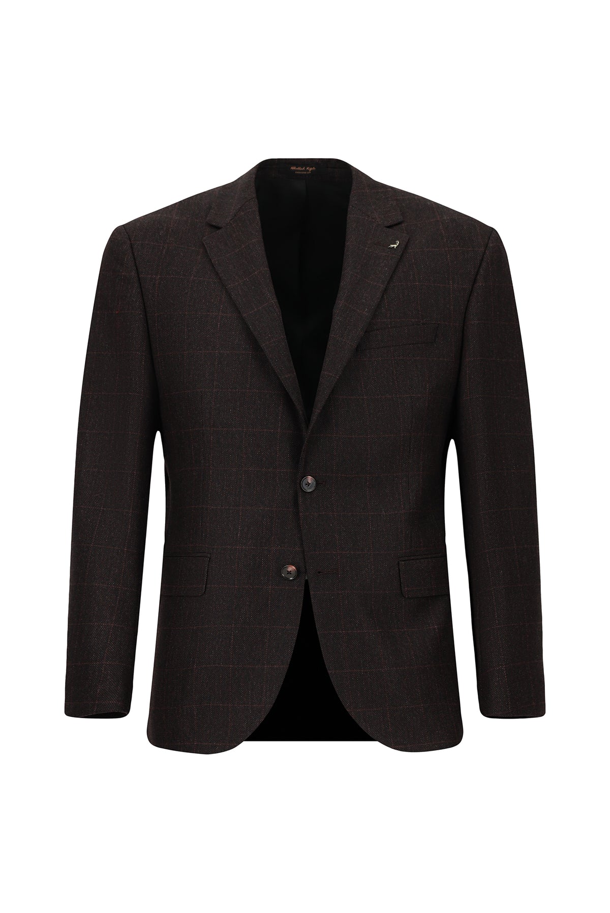 Koyu Bordo 7 Drop Slim Fit Dar Kesim Klasik Ekose Yünlü Ceket