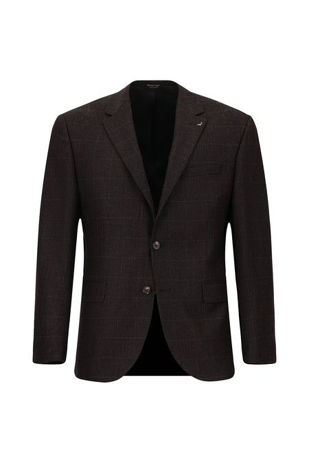 Koyu Bordo 7 Drop Slim Fit Dar Kesim Klasik Ekose Yünlü Ceket-Abdullah Ki??l?