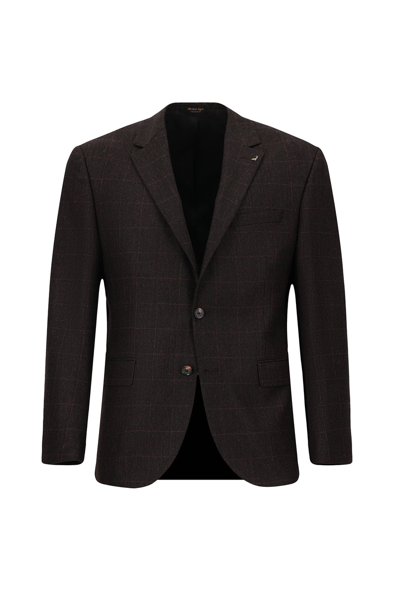 Koyu Bordo Regular Fit Klasik Ekose Yünlü Ceket