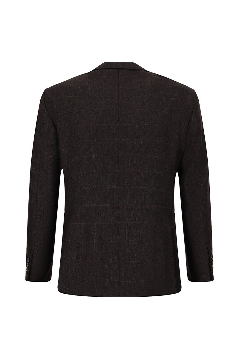 Koyu Bordo Slim Fit Dar Kesim Klasik Ekose Yünlü Ceket