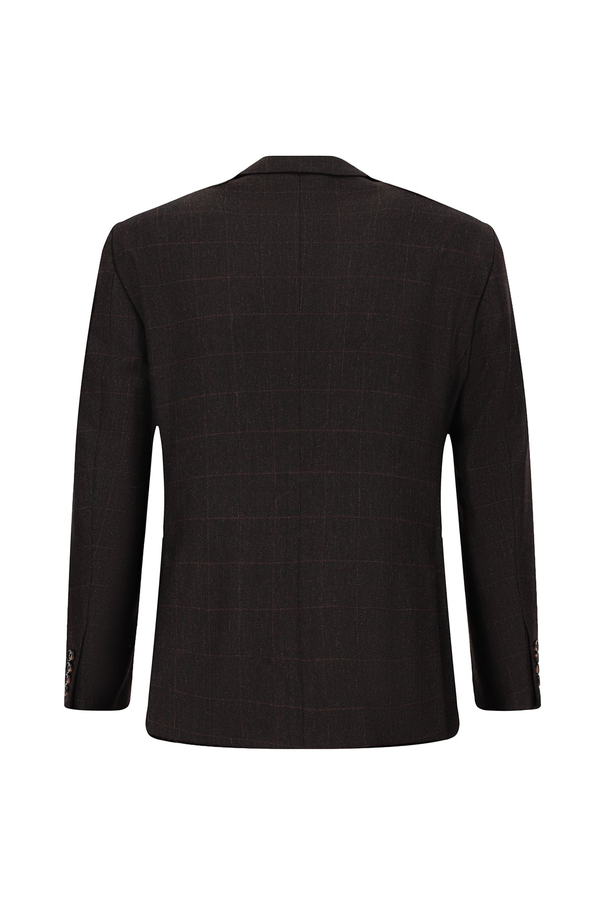 Koyu Bordo 7 Drop Slim Fit Dar Kesim Klasik Ekose Yünlü Ceket